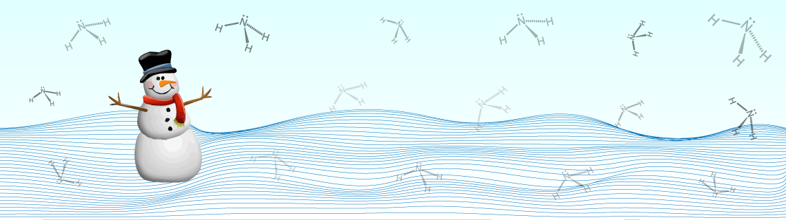 Snowman surrounded by raining ammonia molecules
